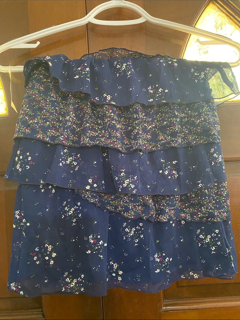 Old Navy Navy Floral Tiered Skirt with Pink & White Accents